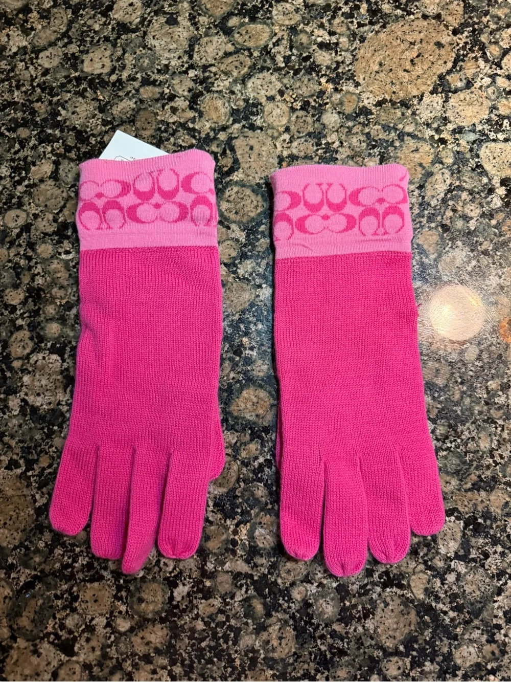 Coach signature print pink wool gloves